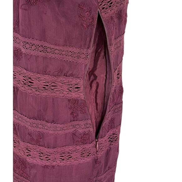 Sundance Poiret Lace Dress Wineberry Red Long Sleeve with Slip Size 16 NEW - Picture 10 of 12